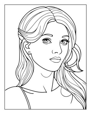 Boyama kitapları ya da tasarım projeleri için mükemmel bir kadın portresi.