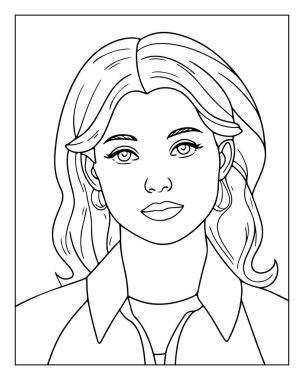 Güzel kadın çizgileri resim boyama sayfası. Yetişkin boyama kitabı tasarımı.