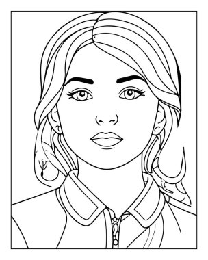 Yetişkinler için güzel kadın çizgisi boyama sayfası. Rahatlamak için karmaşık tasarım.