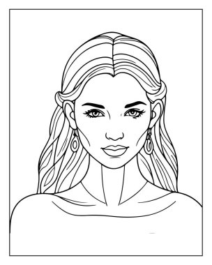Güzel kadın çizgisi resim sayfası yetişkinler için mükemmel. Yaratıcılığı azaltmak için karmaşık detaylar.