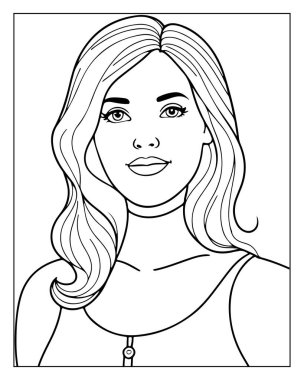 Zarif kadın çizgisi sanat boyama sayfası yetişkinler için mükemmel. Güzel kadın çizimi.