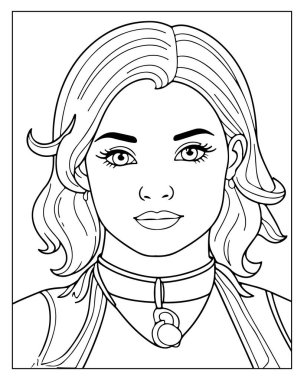 Yetişkinler için güzel kadın yüz boyama kitabı sayfası. Karmaşık çizgi sanatı.