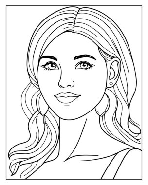 Yetişkinler için detaylı çizgili kadın portre boyama sayfası. Rahatlatıcı yaratıcı etkinlik.