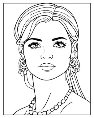 Güzel siyah beyaz kadın illüstrasyonu yetişkin boyama kitapları için mükemmel..