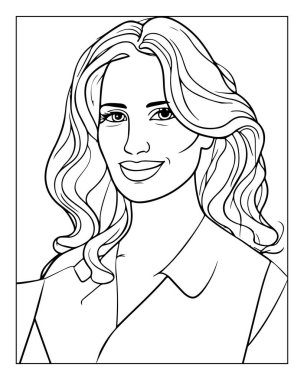 Güzel bir kadın portresi içeren basılabilir boyama sayfası. Kolay satır sanatı.