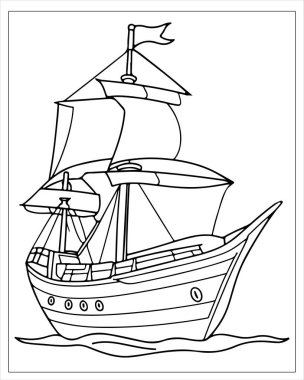 Vintage gemi çizimi renk sayfası denizcilik gemisi tasarımı