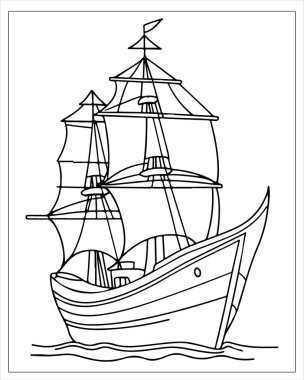 Eski yelkenli çizimi boyama kitapları ve deniz tasarımları için mükemmel.