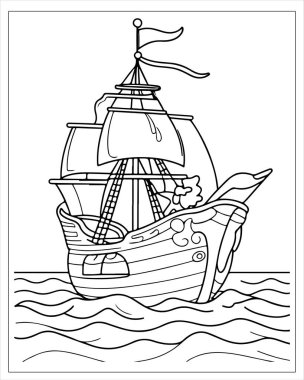 Eski korsan gemisi çizimleri boyama kitapları ve deniz tasarımları için mükemmel..