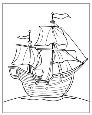 Ayrıntılı galleon gemi çizimi boyama sayfaları, denizcilik temaları ve çocuk aktiviteleri için mükemmel.