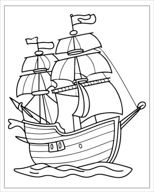 Çizgi film gemisi çizimi boyama kitapları için mükemmel..