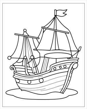 Çocuk kitapları ve boyama sayfaları için harika bir yelkenli çizimi..
