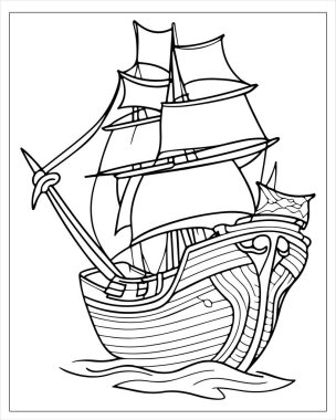 Klasik yelkenli çizimi boyama kitapları ya da denizcilik tasarımları için mükemmel..