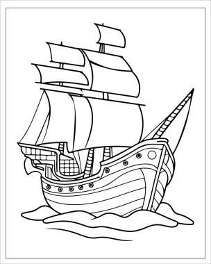 Klasik yelkenli gemi deniz teması için mükemmel çizim..