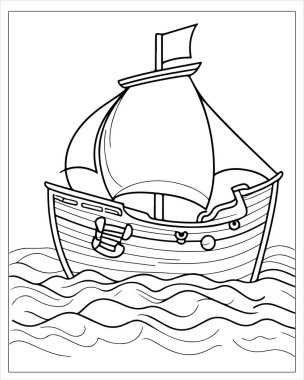 Basit gemi çizimi boyama kitapları ve eğitim materyalleri için mükemmel.