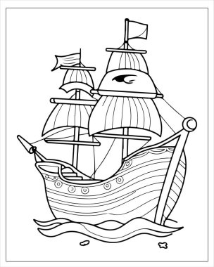 Galleon gemi hattı yetişkinler için basılabilir boyama kitabı sayfası