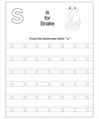 Çocuklar S harfi takip çalışma kağıdını öğreniyorlar. Yılan çizimi. Okul öncesi eğitim.