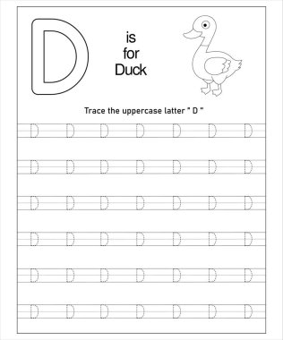 Ördeği olan çocuklar için basılabilir D harfi. Erken eğitim kaynağı.