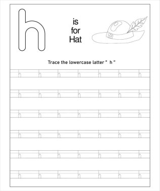 Eğlenceli basılabilir çalışma kâğıdı çocukların küçük H 'yi takip etmelerine yardımcı oluyor..