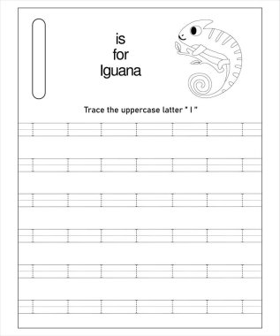 Yazdırılabilir iguana izleme çizelgesi anaokulu öğrencilerinin I harfini çalışmalarına yardımcı olur. Okuma yazma öğrenmek için harika..
