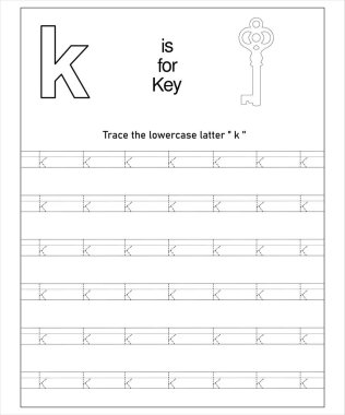 Çocukların alfabe takip çizelgesi. Anaokulu öğrencileri için K harfi uygulama listesi.