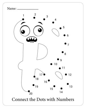 Yazdırılabilir canavar noktasından nokta oyununa. Çocuklar için etkinliği bağlayan eğitim sayısı.
