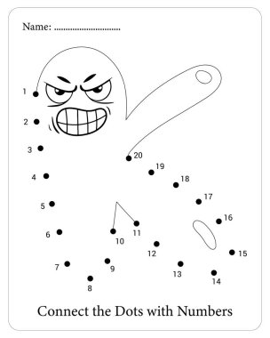Çocuklar için noktaları birleştirme oyunu. Yazdırılabilir çalışma tablosunda komik bir yüz var.
