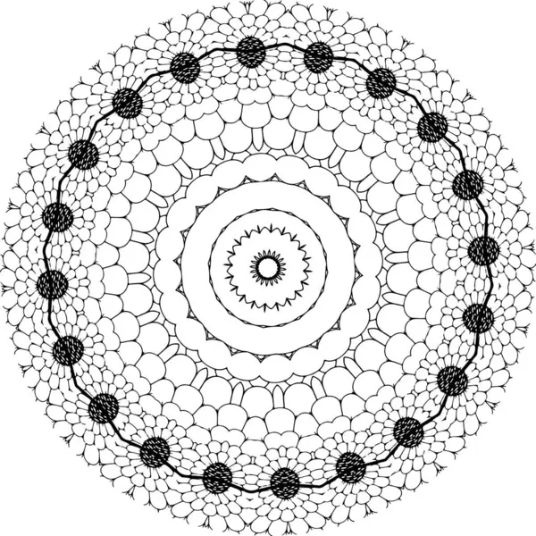 Karmaşık siyah beyaz mandala sanatı, tasarım projeleri için mükemmel. Dairesel desen.