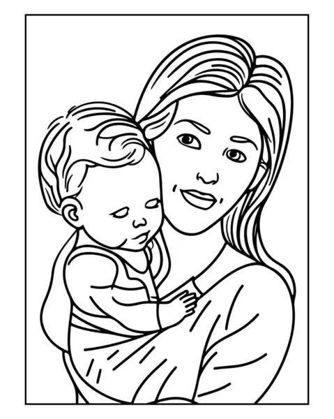 Sevgi dolu bir annenin bebeğini kucağına alma sanatı. Boyama sayfaları için mükemmel.