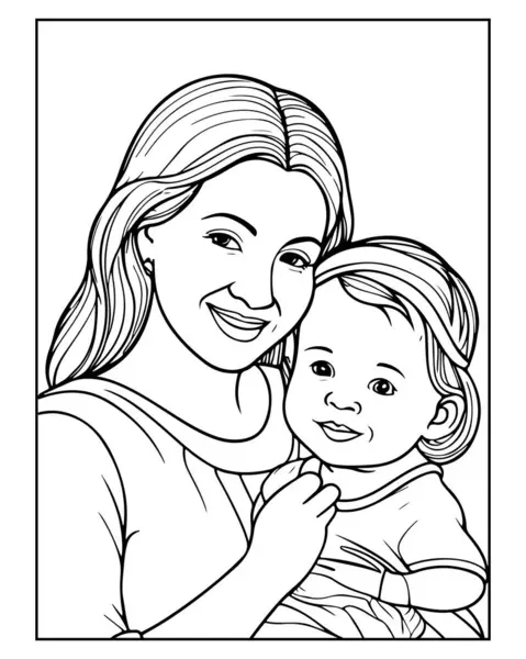 Tatlı anne ve çocuk çizgisi boyama kitapları, kartlar ve baskılar için mükemmel..