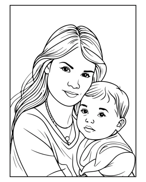 Tatlı anne ve çocuk çizgisi boyama kitapları ve el sanatları için mükemmel..