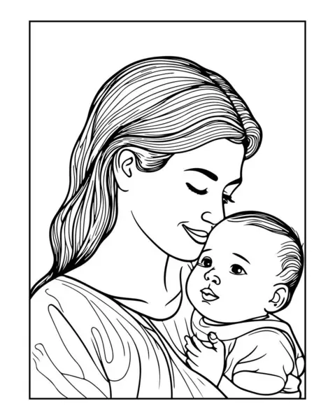 Anne ve bebeğin olduğu bir boyama sayfası. Sanatçılar için mükemmel.