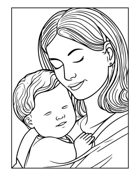 Anne sevgisi boyama sayfası, huzurlu bebek, çizgi çizimi