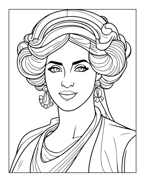 Zarif saçlı bir kadının yer aldığı karmaşık satır boyama sayfası.