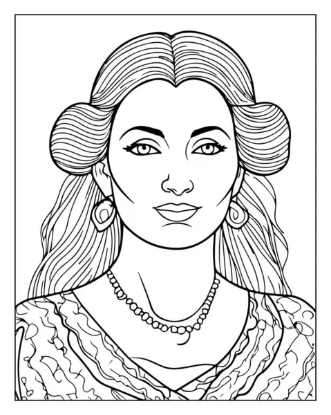 Zarif bir kadının yer aldığı ayrıntılı çizgi boyama sayfası. Yetişkinler için mükemmel.