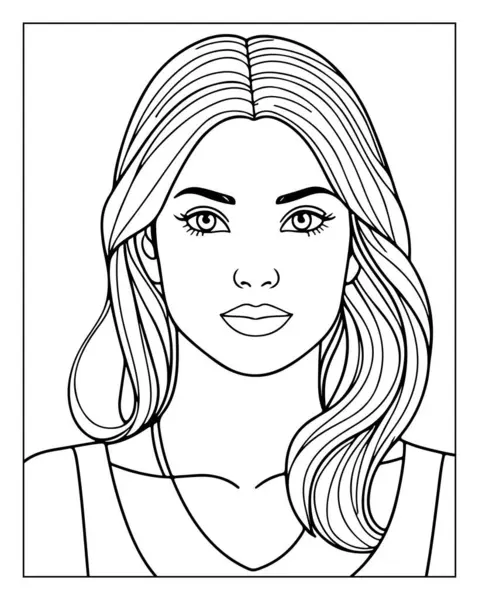 Basılabilir boyama sayfasında şık bir kadın portresi var. Yetişkin boyama kitabı tasarımı.