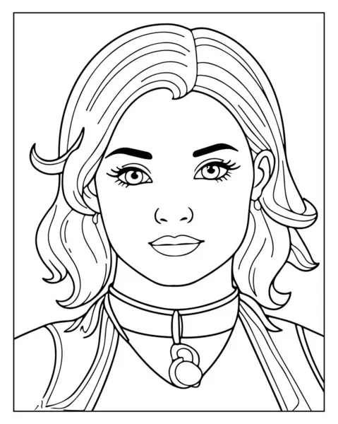 Yetişkinler için güzel kadın yüz boyama kitabı sayfası. Karmaşık çizgi sanatı.