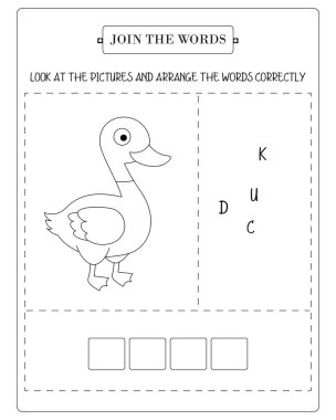 Ördek resimli çocuklar için çalışma tablosu ve 
