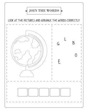 Çocuklar için küresel bir bulmacanın yer aldığı eğlenceli eğitim belgesi.