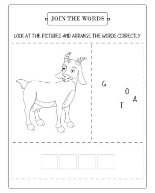 Çalışma kağıdında bir karikatür keçisi var ve kullanıcıdan keçiyi hecelemek için harfleri karıştırmasını istiyor..