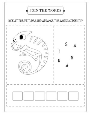 Çocuklar için bukalemun kelime oyunu. Kelime dağarcığı ve heceleme becerilerini geliştirir.