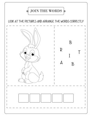 Çalışma kağıdında çocuklar için karışık harflerle 