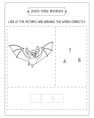 Çalışma kağıdında bir yarasa çizimi ve 'yarasa' kelimesini heceleyen bir sözcük var..