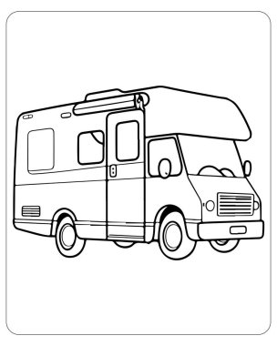 Şirin bir karavan boyamaya hazır. Çocuklar için seyahat kitapları için mükemmel..