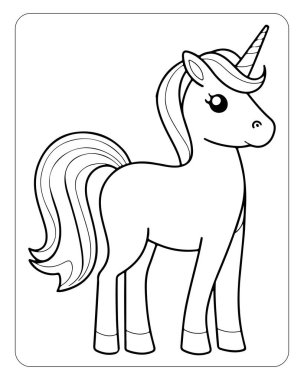 Tatlı tek boynuzlu at çizgisi çocuk boyama kitapları ve aktiviteleri için mükemmel..