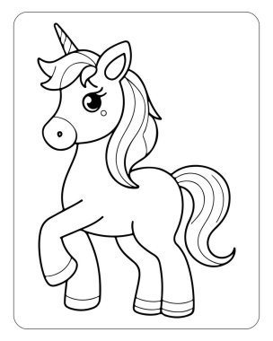 Tatlı tek boynuzlu at boyama kitabı tasarımı. İçinde sihirli bir midilli var. Çocuklar için mükemmel..