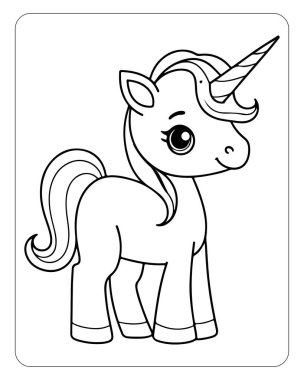 Tatlı tek boynuzlu at çizgisi çocuk boyama kitapları ve aktiviteleri için mükemmel..