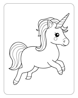 Çocuklar için şirin tek boynuzlu at çizgisi basılabilir renk tablosu.