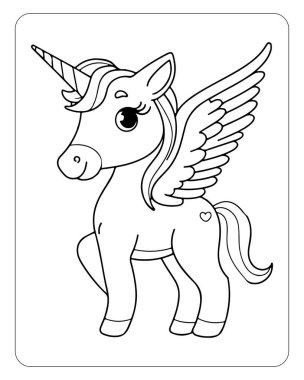 Tatlı kanatlı tek boynuzlu at boyama sayfası çocuk kitapları, aktivite sayfaları ve daha fazlası için mükemmel..