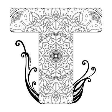 Karmaşık mandala harfi T Boyama kitaplarını rahatlatmak için mükemmel