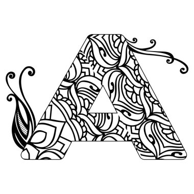 Dekoratif bir harf. Resim kitapları ve tasarım projeleri için mükemmel bir mandala deseni..